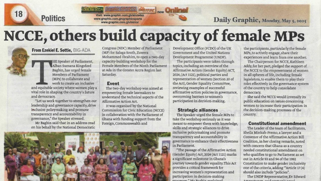 NCCE, others build capacity of female MPs. | NCCE Ghana