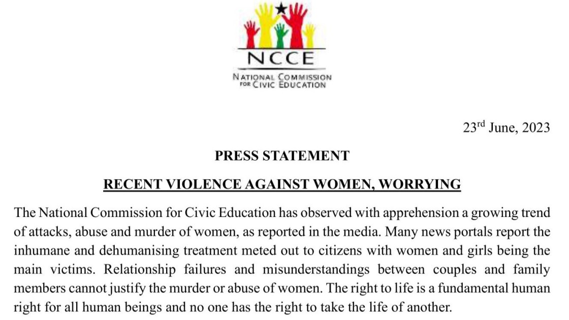 RECENT VIOLENCE AGAINST WOMEN, WORRYING NCCE Ghana